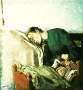 Christian Krohg, sovende mor ved sit barns vugge
